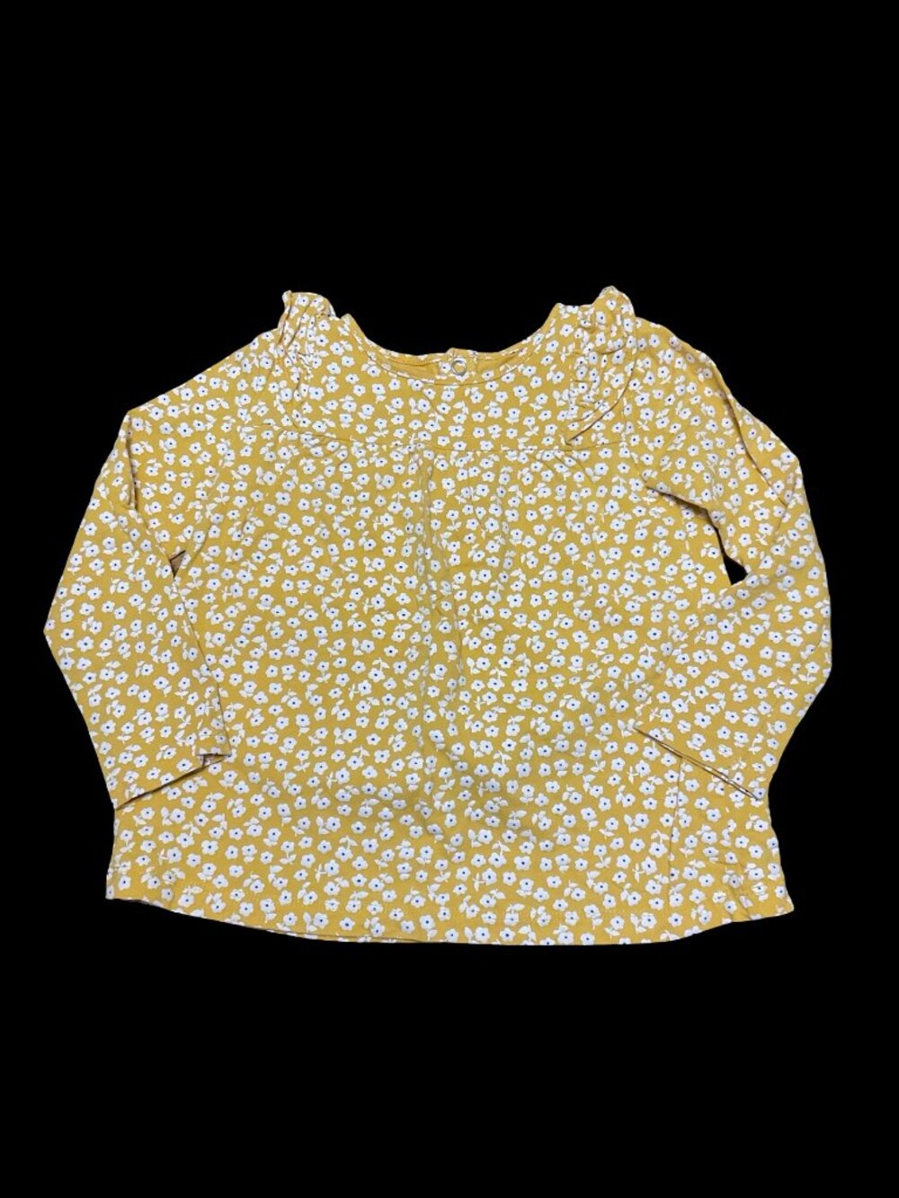 👣 5/$25 - Yellow/White Floral Print Long Sleeve Tee w/ Ruffle Details